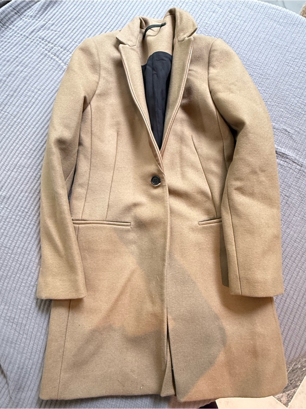 All Saints Camel Single-Button Wool Trench Coat